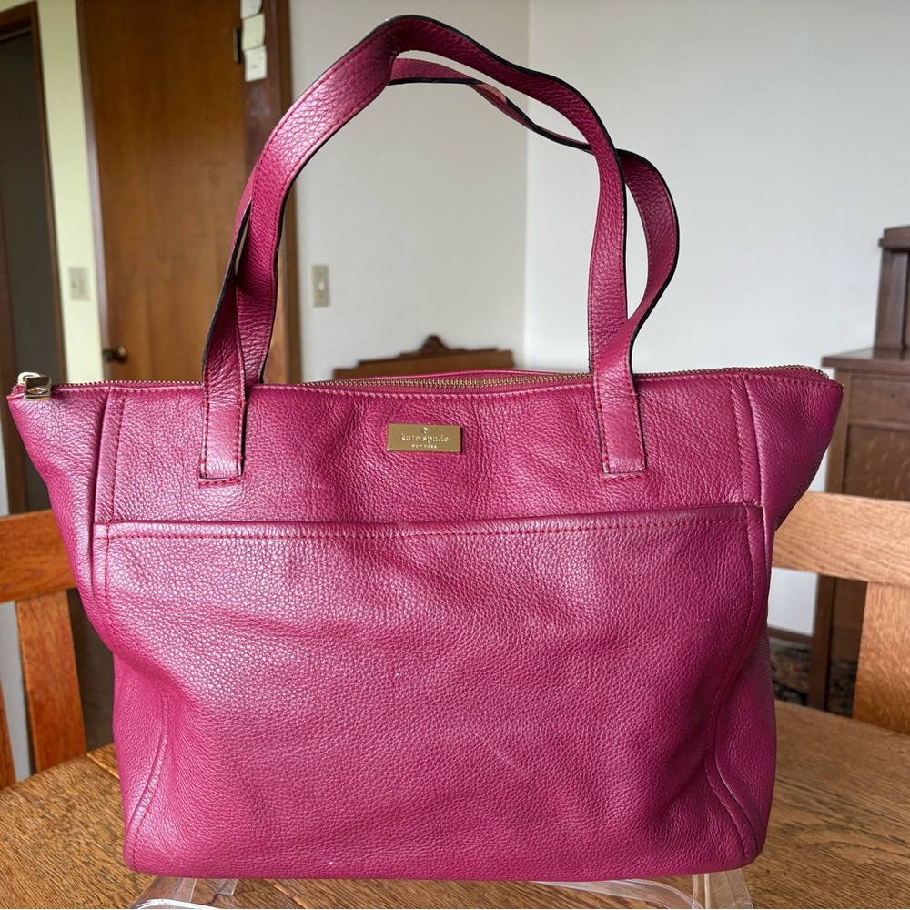 Kate Spade New York Highland Place Pebbled Leather Raspberry Zip Top Tote